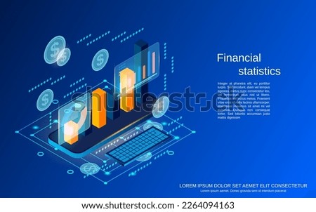 Financial statistics, business analytics flat 3d isometric vector concept illustration