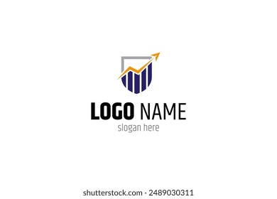 financial statistics chart logo with shield shape combination in flat vector design style