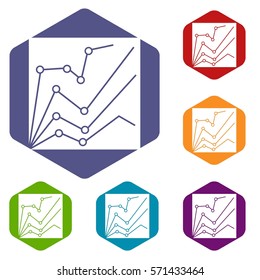 Financial statistics icons set rhombus in different colors isolated on white background
