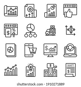 Paquete de iconos lineales de estadísticas financieras