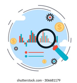 Financial Statistics, Market Trends Analysis, Business Chart Flat Design Style Vector Concept Illustration