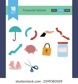 Financial Stickers Set: Cute Vector Icons for Money Management and Savings