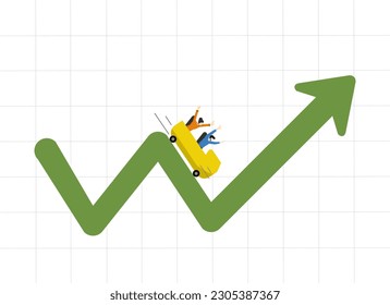 el concepto de fluctuaciones del mercado de valores financieros ascendentes y bajas, la metáfora de la montaña rusa de la volatilidad de las inversiones, la gente de los inversores recurre a una montaña rusa en la tabla de fluctuaciones del mercado.