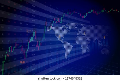 Financial stock market graph on blue background for financial and business concept