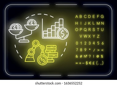 Financial strategies neon light concept icon  Income  budget  Accounting for income  Self  building idea  Outer glowing sign and alphabet  numbers   symbols  Vector isolated RGB color illustration