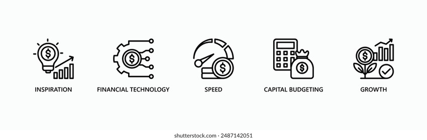 Financial Strategy Banner Web Icon Vector Illustration Concept With Icon Of Inspiration, Financial Technology, Speed, Capital Budgeting, Financial Strategy