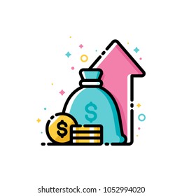 Financial strategy, budget balance, income and revenue increase, return on investment and fund raising. Flat filled outline style icon. Pixel perfect. Editable stroke. Size 72x72 pixels