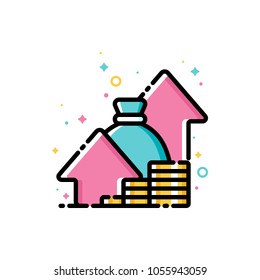 Financial strategy, budget balance, income and revenue increase, return on investment and fund raising. Flat filled outline style icon. Pixel perfect. Editable stroke. Size 72x72 pixels