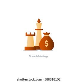 Financial strategy, budget planning, chess prize fund, investment idea, business analytics icon vector illustration