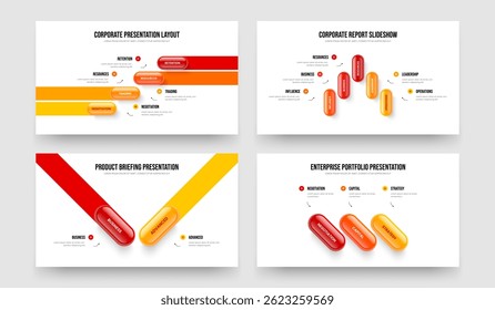 Financial Strategy Four Five Two Three Option Diagram Presentation Layout Vector Illustration Collection. Consulting Growth 4 5 2 3 Element Infographic Slide Design Set.