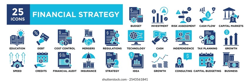 Financial Strategy icon collection set. Containing design strategy, financial, business, technology, growth, finance	