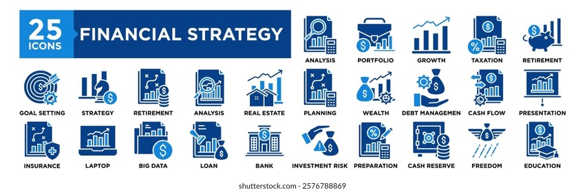 Financial Strategy icon collection set. Containing design strategy, financial, investment, analysis, business, finance	