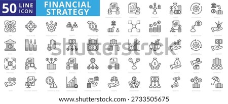 financial strategy icon outline pack contains go public, utilization, third party, acquired, lack, decline, dividend, subsidiary, ipo, stocks, return on investment, consideration, credits, arranged