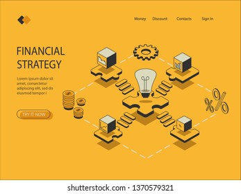 Financial strategy in the isometric icon, visualization of the analysis of financial indicators, the mechanism of profit, vector.