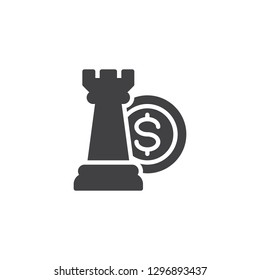 Financial strategy vector icon. filled flat sign for mobile concept and web design. Chess piece and money simple solid icon. Symbol, logo illustration. Pixel perfect vector graphics