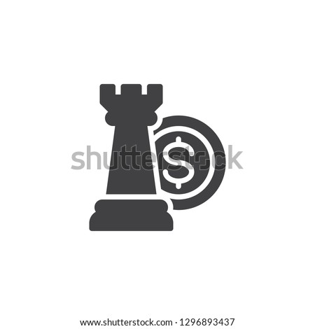 Financial strategy vector icon. filled flat sign for mobile concept and web design. Chess piece and money simple solid icon. Symbol, logo illustration. Pixel perfect vector graphics