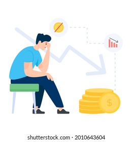 Financial stress in flat editable illustration design 