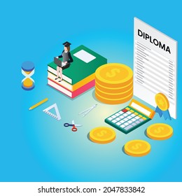 Financial study 3d isometric vector illustration concept for banner, website, landing page, ads, flyer