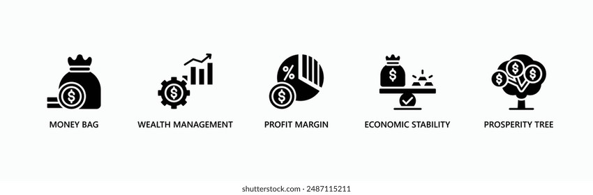 Financial Success Banner Web Icon Vector Illustration Concept With Icon Of Money Bag, Wealth Management, Profit Margin, Economic Stability, Prosperity Tree