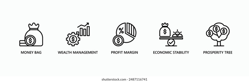 Financial Success Banner Web Icon Vector Illustration Concept With Icon Of Money Bag, Wealth Management, Profit Margin, Economic Stability, Prosperity Tree