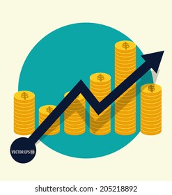 Financial success concept. Coin bar graph business infographic. Vector illustration.