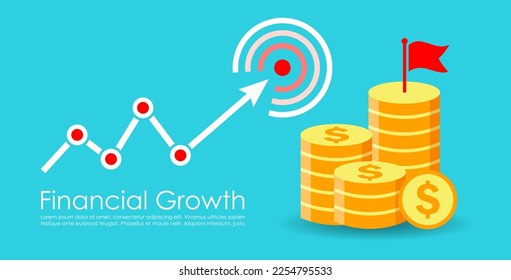 Financial success concept icon, rising business graph vector cartoon on blue background. Financial capital flat illustration.