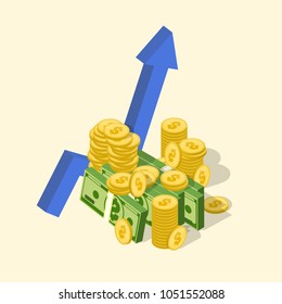 Financial success concept. Vector investment graph. Isometric flat design business icon. Money illustration