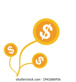 Financial success concept. Vector investment graph. Dollar symbol in circle. Money illustration