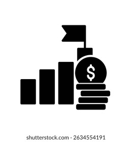 Ícone de sucesso financeiro com gráfico de barras e moedas de dólar
