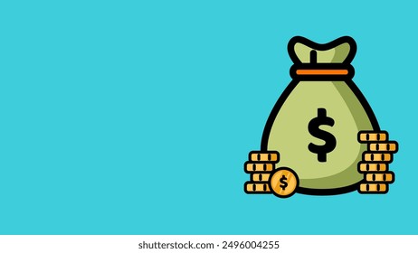 Financial Success. Illustration graphic of a bag of dollars and a pile of coins.