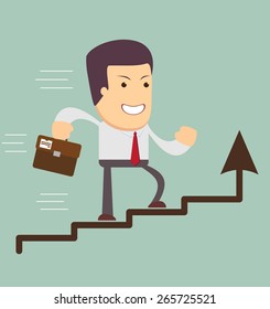 Financial success, running man with a briefcase, line graph uptrend - Businessman run in a Growth. Vector illustration