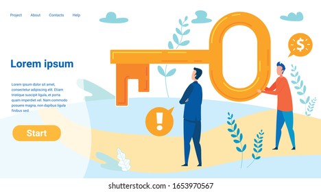 Financial Success Secrets Landing Page Template. Economist, Investment Expert Offering Profitable Idea to Boss, Chief Cartoon Character. Banking Institution, Finance Consultancy Website Page Layout