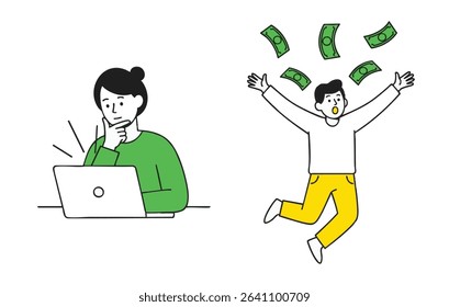 Financial Success and Struggle A Visual Depiction of the Ups and Downs of Money Management, Illustrating the Emotional Rollercoaster of Financial Decisions and the Pursuit of Wealth.