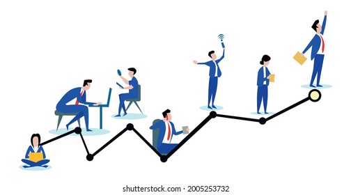 Financial success of the team of top managers, friendly staff - Vector illustration