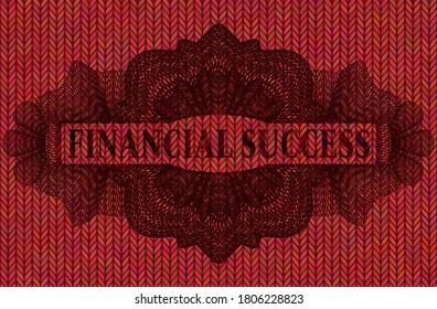 Financial Success text inside Linear currency Red woolen fabric realistic emblem. Cloth handsome background. Artistic illustration. 