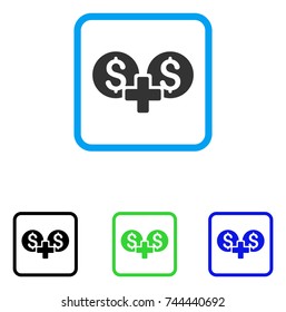 Financial Sum icon. Flat grey iconic symbol in a blue rounded squared frame. Black, green, blue color versions of Financial Sum vector. Designed for web and application UI.