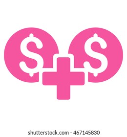 Financial Sum icon. Vector style is flat iconic symbol with rounded angles, pink color, white background.