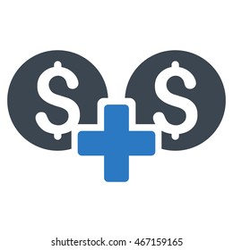 Financial Sum icon. Vector style is bicolor flat iconic symbol with rounded angles, smooth blue colors, white background.