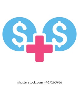 Financial Sum icon. Vector style is bicolor flat iconic symbol with rounded angles, pink and blue colors, white background.