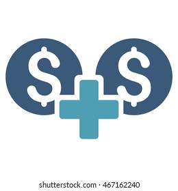 Financial Sum icon. Vector style is bicolor flat iconic symbol with rounded angles, cyan and blue colors, white background.