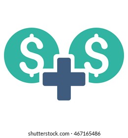 Financial Sum icon. Vector style is bicolor flat iconic symbol with rounded angles, cobalt and cyan colors, white background.