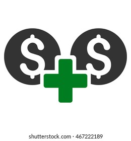 Financial Sum icon. Vector style is bicolor flat iconic symbol with rounded angles, green and gray colors, white background.