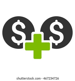 Financial Sum icon. Vector style is bicolor flat iconic symbol with rounded angles, eco green and gray colors, white background.