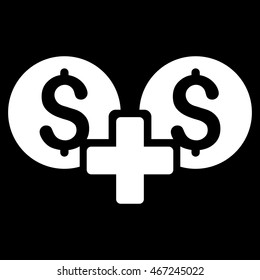 Financial Sum icon. Vector style is flat iconic symbol with rounded angles, white color, black background.