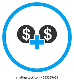 Financial Sum vector icon. Style is bicolor flat circled symbol, blue and gray colors, rounded angles, white background.