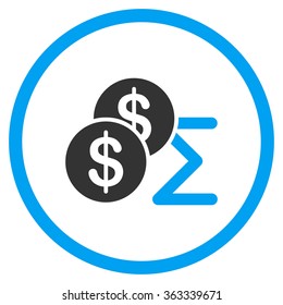 Financial Summary vector icon. Style is bicolor flat circled symbol, blue and gray colors, rounded angles, white background.