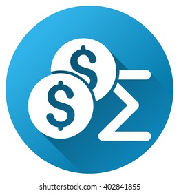Financial Summary vector toolbar icon for software design. Style is a white symbol on a round blue circle with gradient shadow.