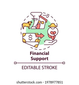 Financial Support Of Ecology Initiative Concept Icon. Ethical Banking Idea Thin Line Illustration. Climate Justice. Vector Isolated Outline RGB Color Drawing. Green Banking. Editable Stroke