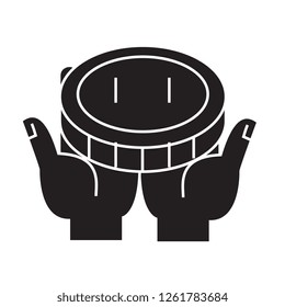 Financial support hand black vector concept icon. Financial support hand flat illustration, sign