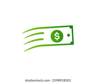 A financial symbol with a green dollar sign, arrows, and a minimalist flow, representing fast payments, online banking, and successful investments.